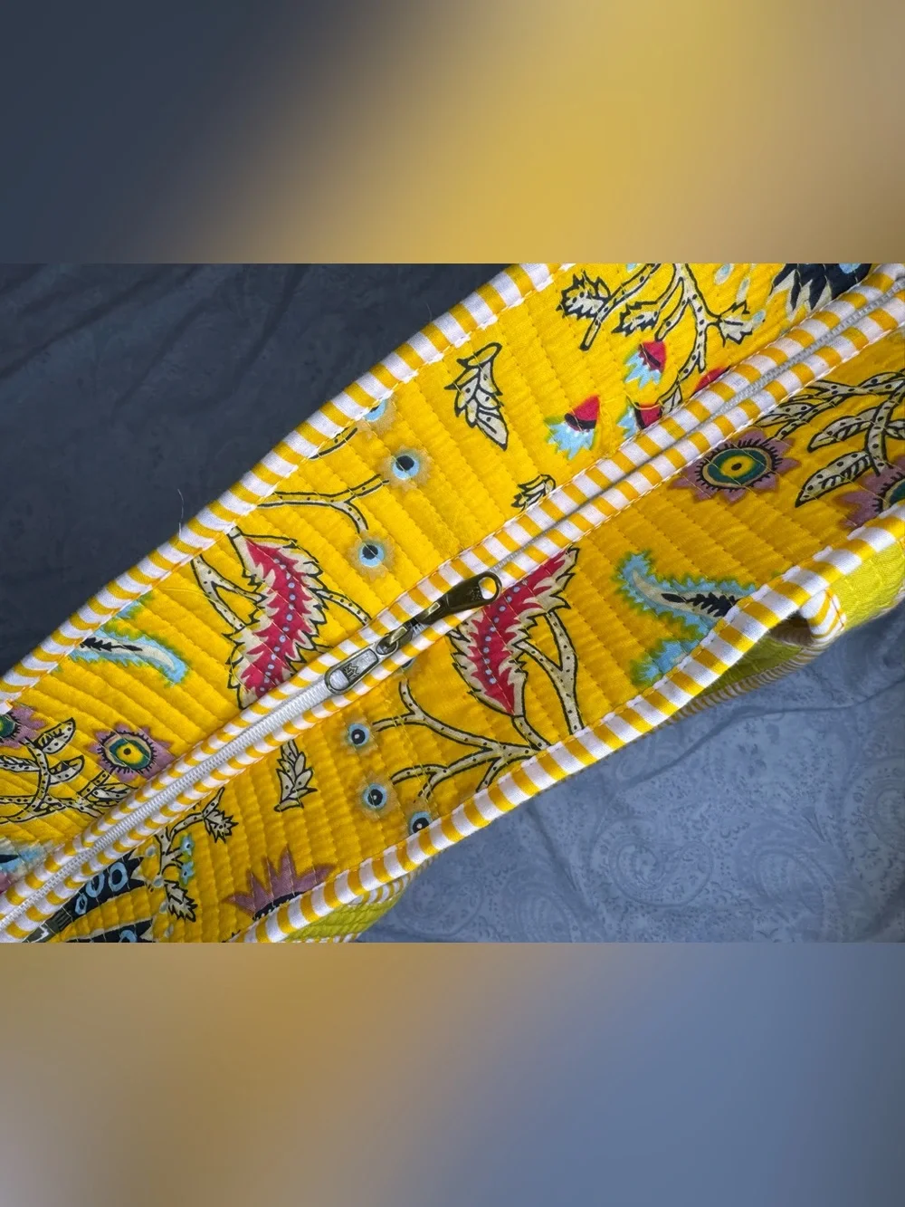 Yellow Floral Quilted Tote- Made in India